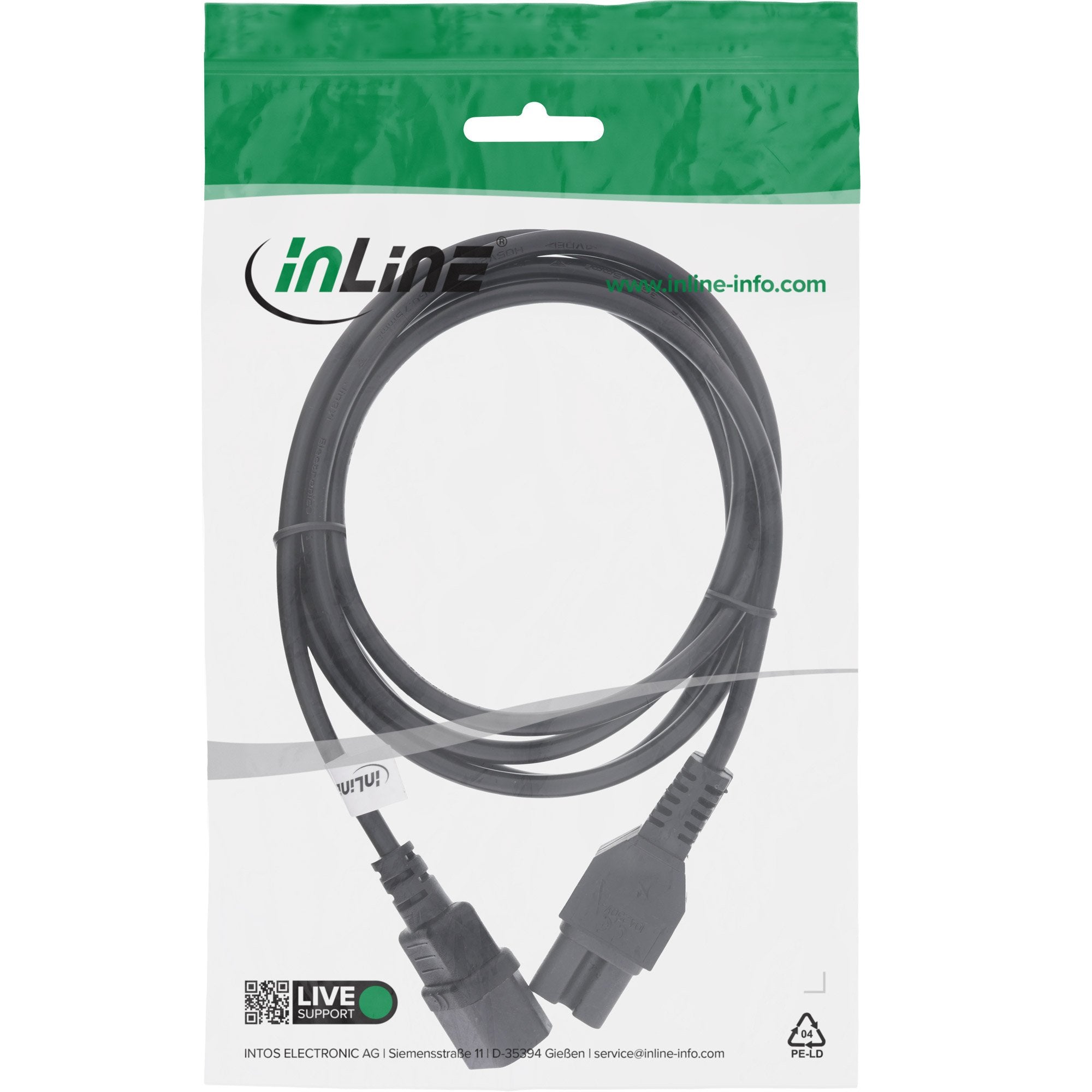 Extensión De Cable De Alimentación Inline, Conector Para Condiciones Calientes Iec-C15 Recto A Iec-C14 Recto, 0,5 M, Negro