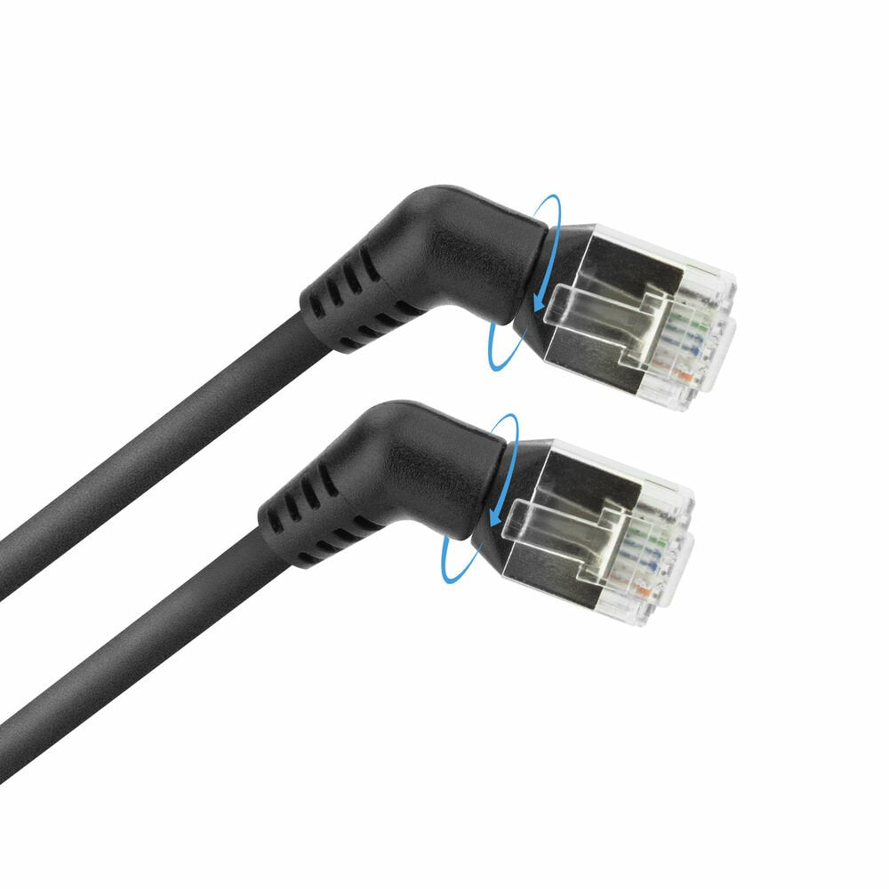Latiguillo Cat 6a, U/Ftp,  1.50 M, Negro, Lszh-Tpe  Slim Delgado Acodado 90º Con Ángulo Giratorios De 360° Act