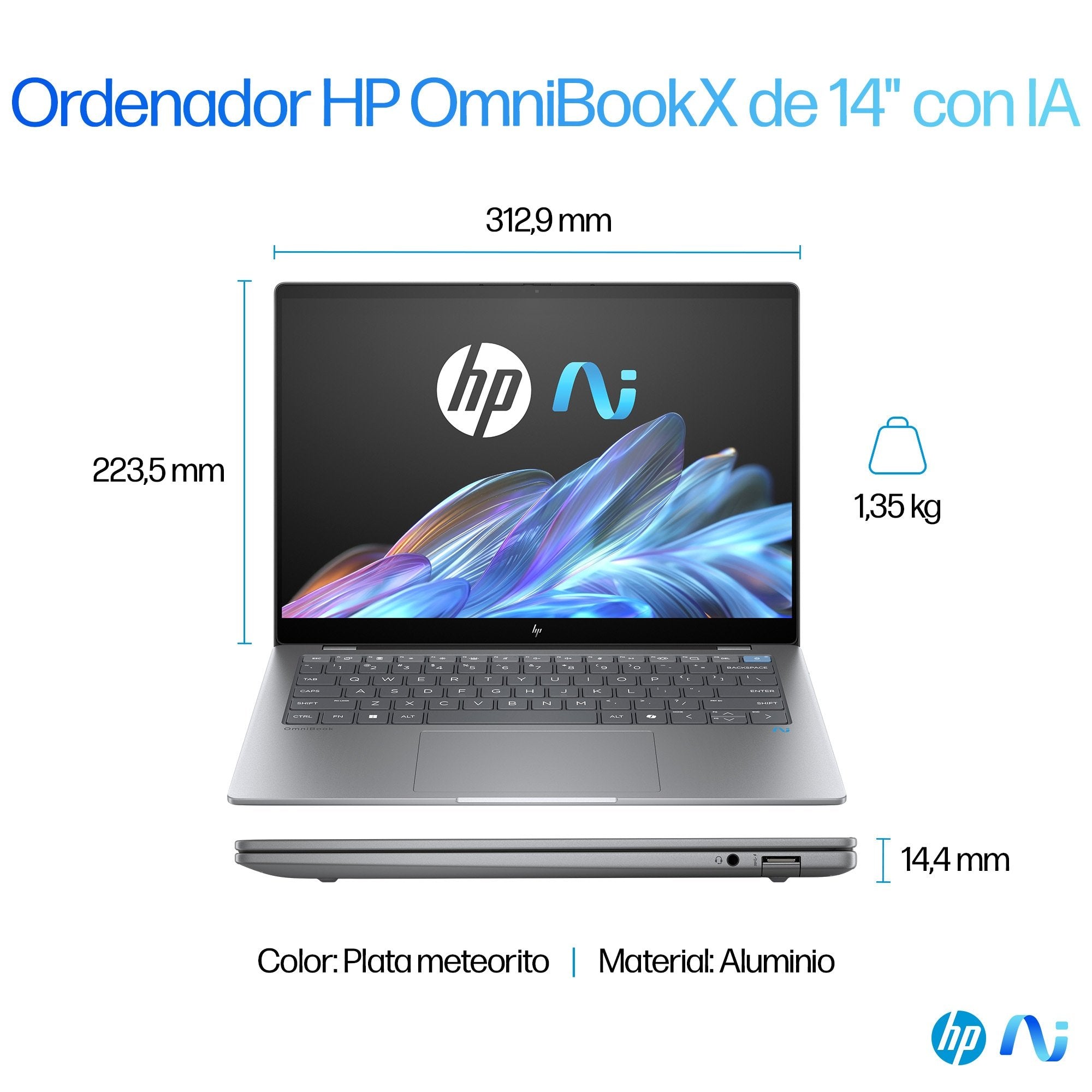 EAN 198701252245 - HP OmniBook X 14-fe0009ns Copilot+ PC Qualcomm Snapdragon X1E-78-100 Portátil 35,6 cm (14") Pantalla tácti imagen 7