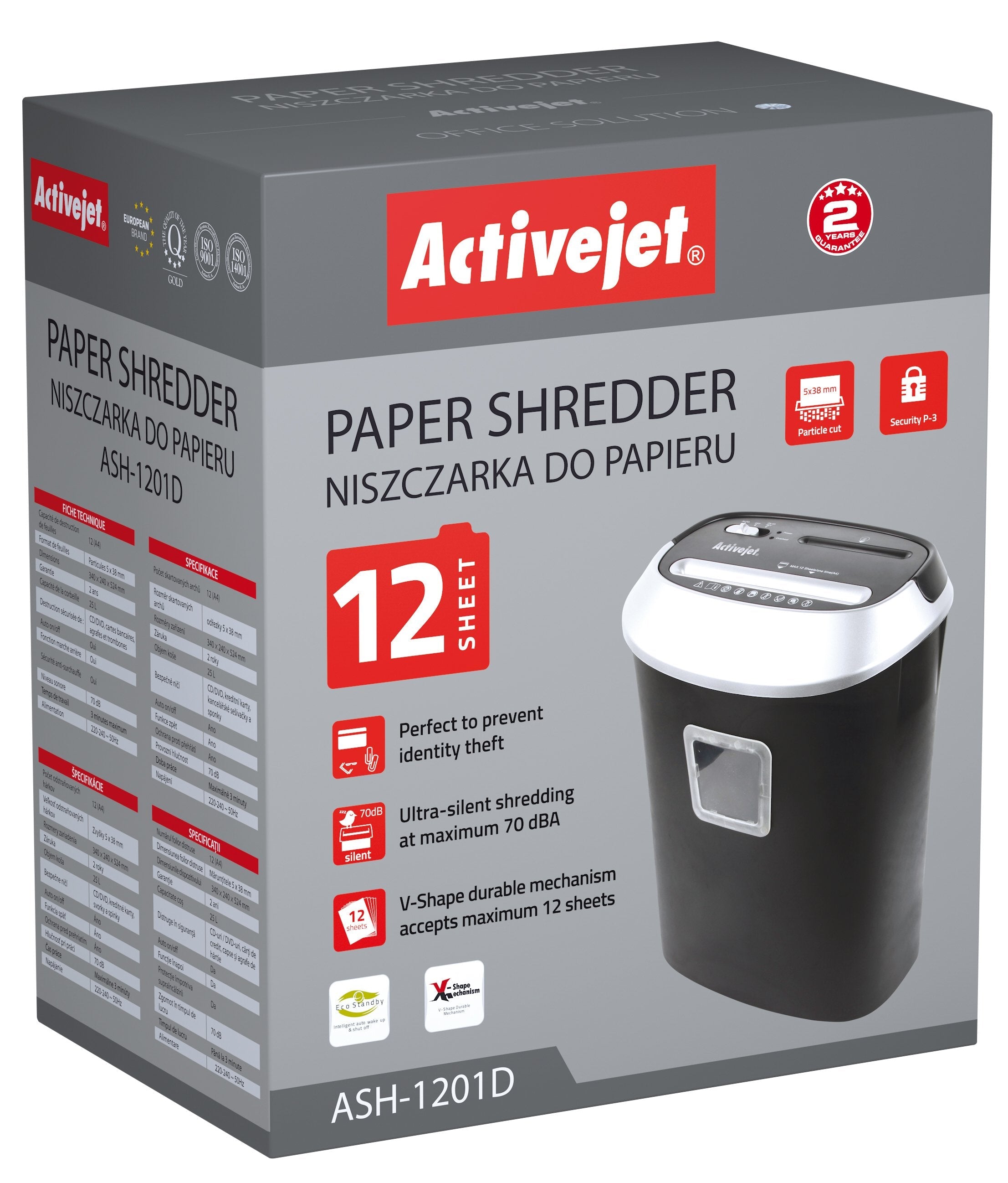 EAN 5901443108535 - Activejet ASH-1201D paper and documents shredder triturador de papel Corte en tiras 70 dB 22 cm imagen 2