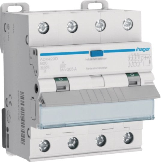 Hager Fehlerstrom-Interruptor Magnetotérmico 4p10ka B-20a 30ma A Tipo Adx420d - Interruptor Magnetotérmico (Adx420d)