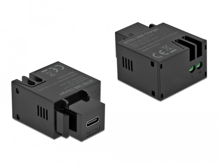 Keystone Modul Mit Usb Type-C Ladebuchse 2,1 A Schwarz