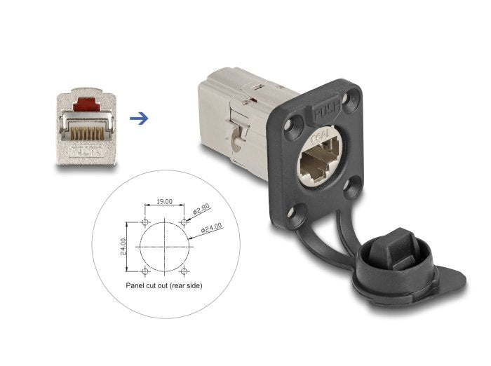 Delock 67061 Conector Empotrable Rj45 Tipo-D Cat.6a Stp Con Tapa Protectora Ip66 Resistente Al Polvo Y Al Agua