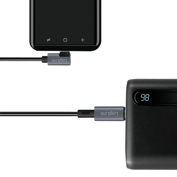 Cable De  1,00m Usb-Pd 2.0 0,48 Gbit/S Pd100w Usb-C Macho 90º  A Usb-C Macho Negro E-Mark Carga Y Datos