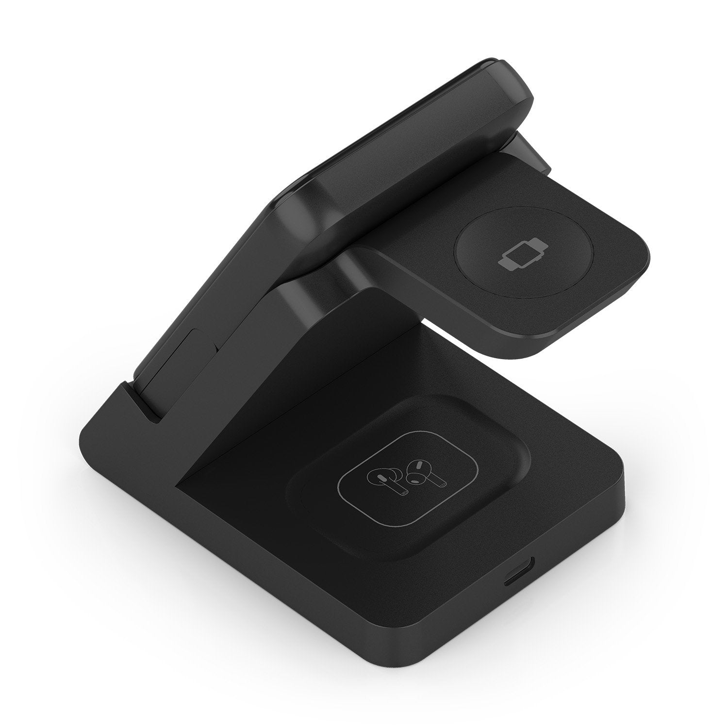 Aisens Cargador Inalambrico Usb-C 4 En 1 De 15w Para Movil, Apple Watch, Auriculares Con Estuche De Carga, Negro