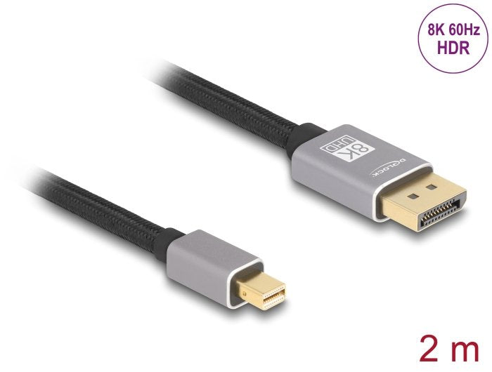 Delock Mini Displayport A Displayport Cable 8k 60 Hz 2 M Gris