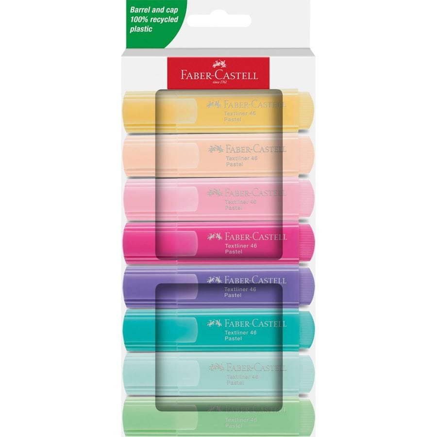 Faber-Castell Textliner 46 Pastel Pack De 8 Marcadores Fluorescentes - Punta Biselada - Trazo Entre 1mm Y 5mm - Tinta