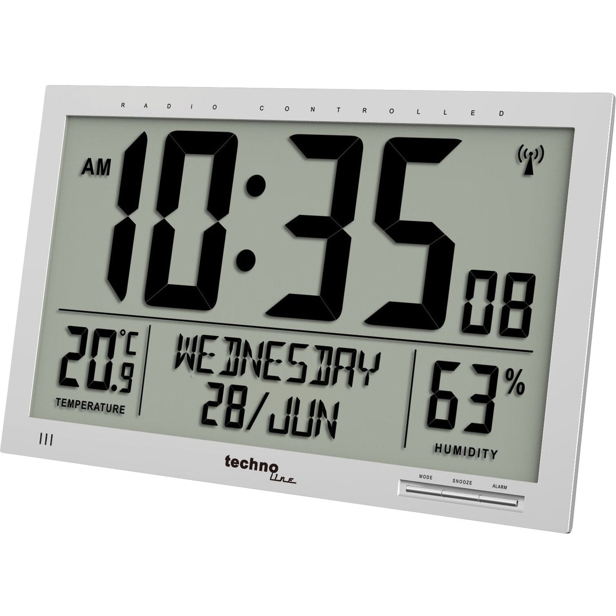 Technoline Ws 8013 Radio Reloj De Pared 369 Mm X 270 24 Plata Grande Display