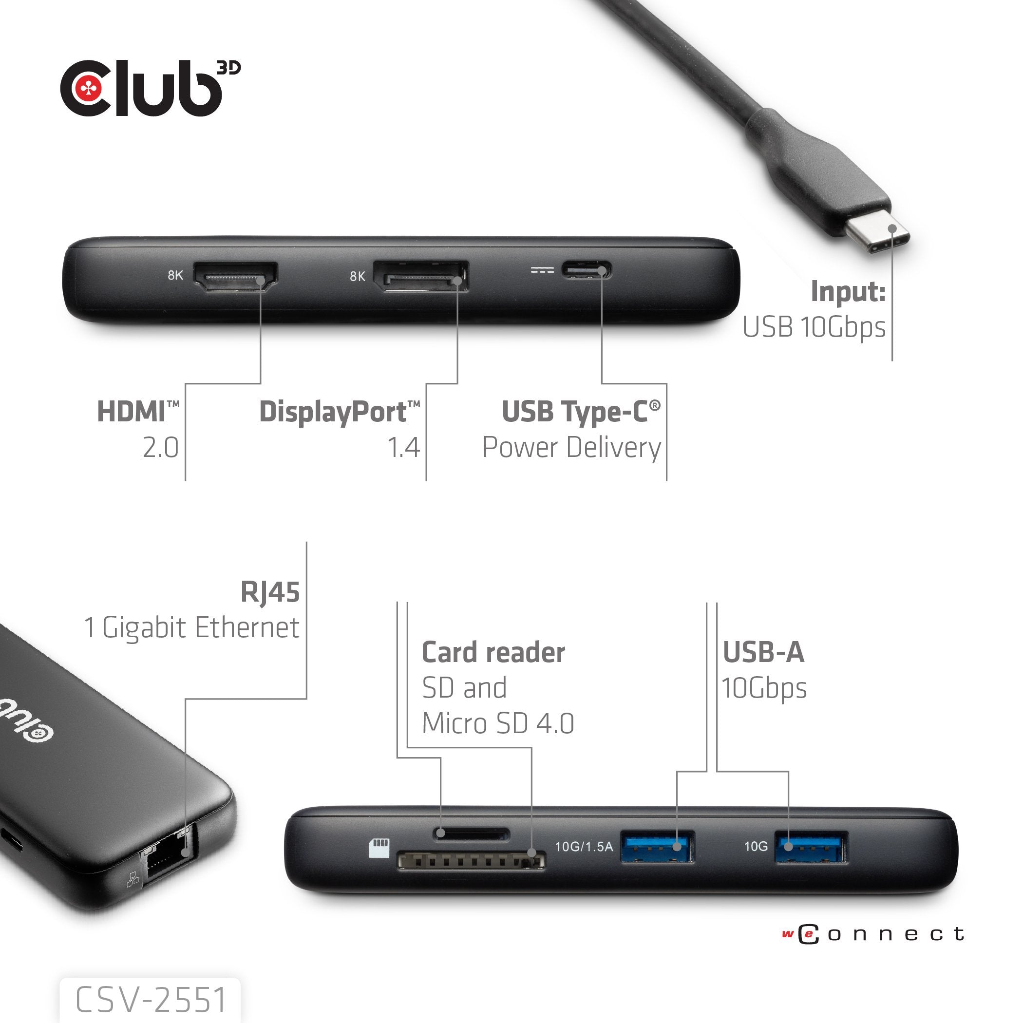 EAN 8719214473488 - CLUB3D CSV-2551 hub de interfaz USB Tipo C imagen 3
