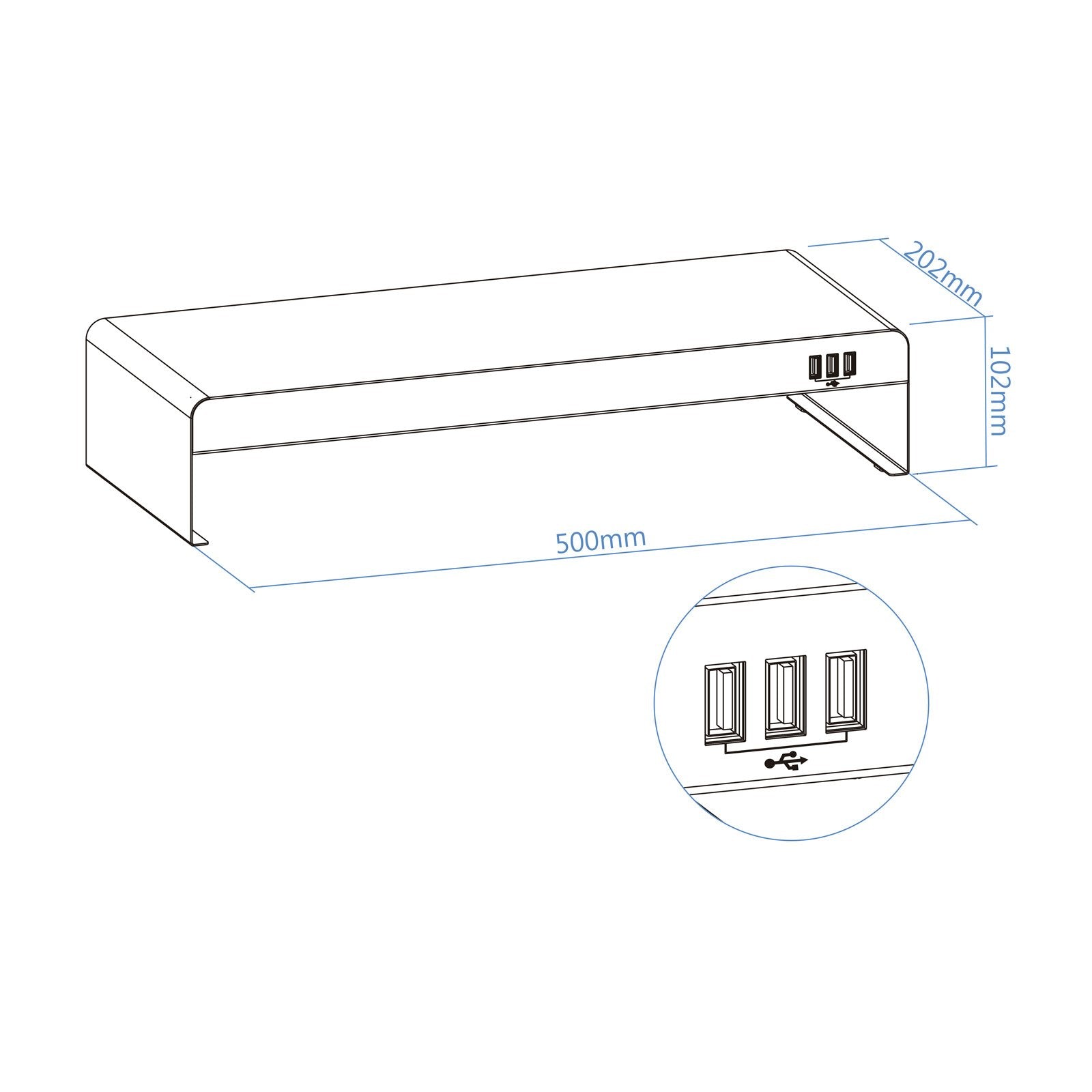Tooq Soporte Elevador Para Monitor O Portatil - 3x Usb 2.0 - Peso Max. 20kg - Negro