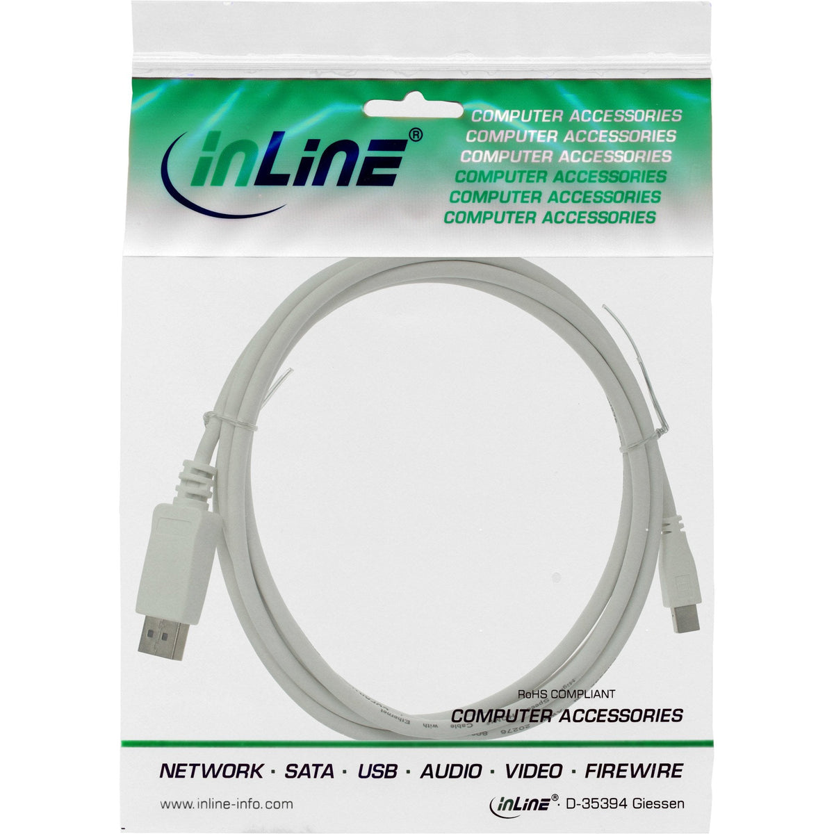 Cable Inline Mini Displayport A Displayport Blanco 1,5 M