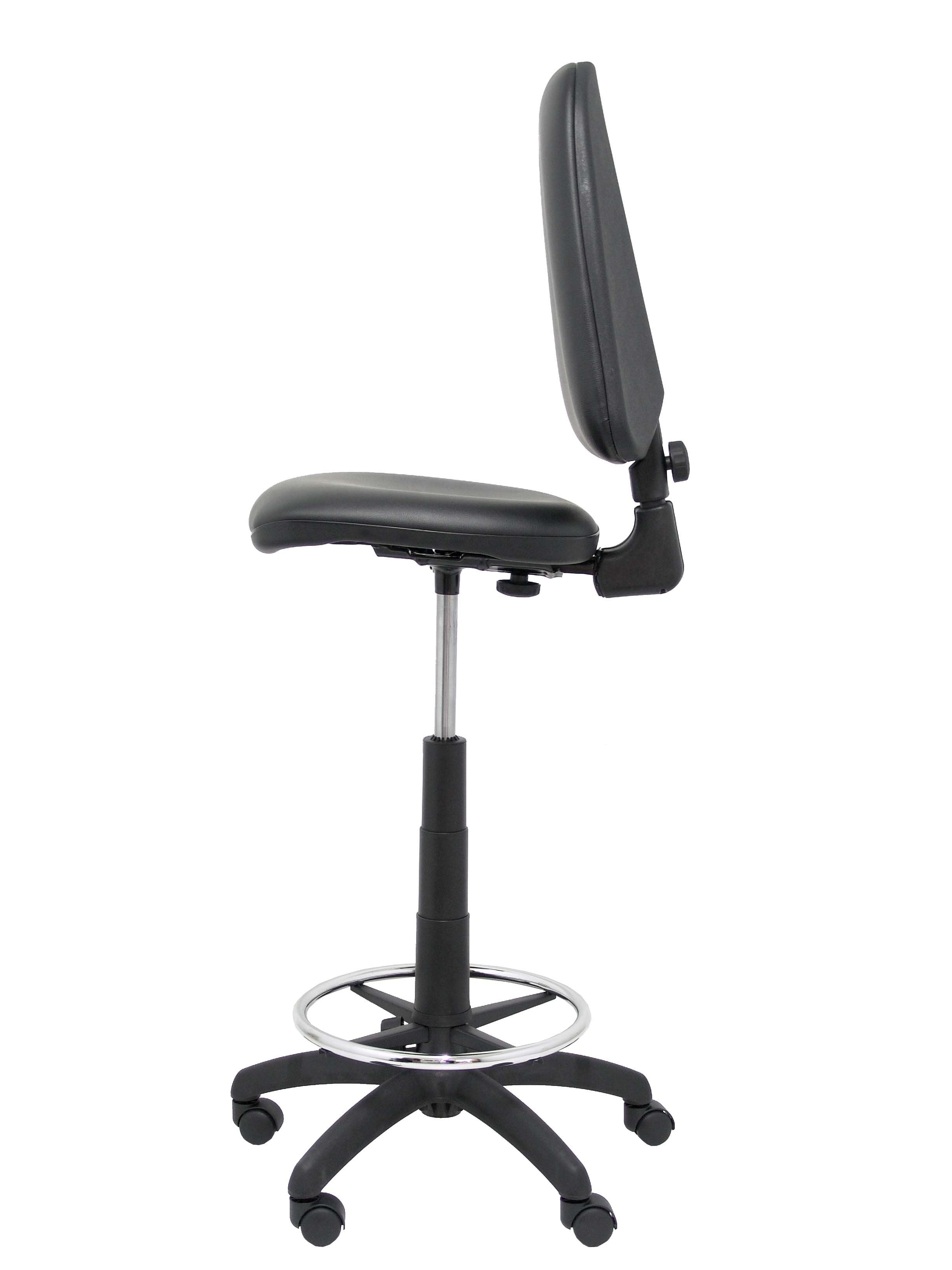 Piqueras Y Crespo Taburete Ayna Ergonómico Con Mecanismo De Contacto Permanente, Regulable En Altura Y Aro Reposapiés - Asiento Y Respaldo Tapizados En Tejido Símilpiel Color Negro