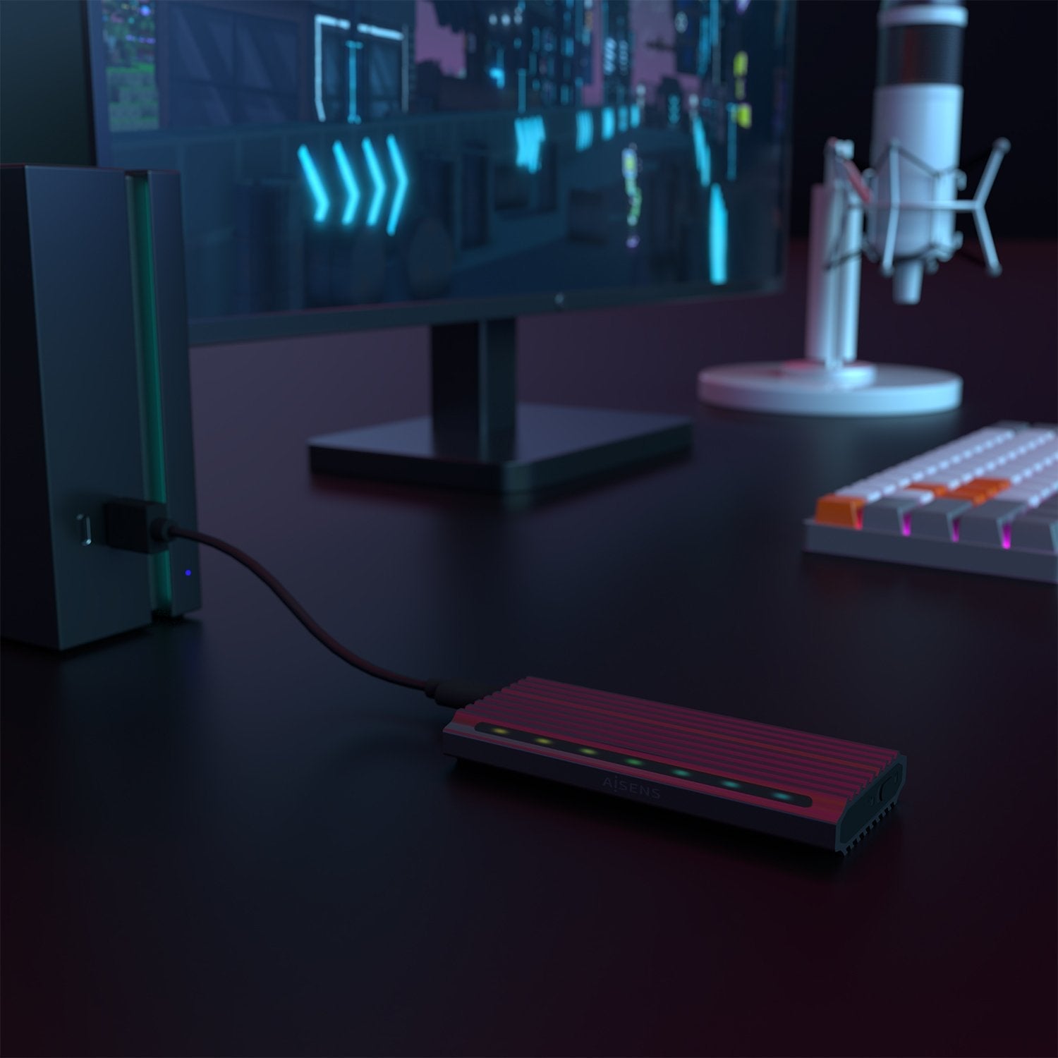 Aisens Caja Externa Para Disco Duro Ssd M.2 Sata Nvme Usb 3.2 Gen2  Sin Tornillos Asm2-Rgb011gr