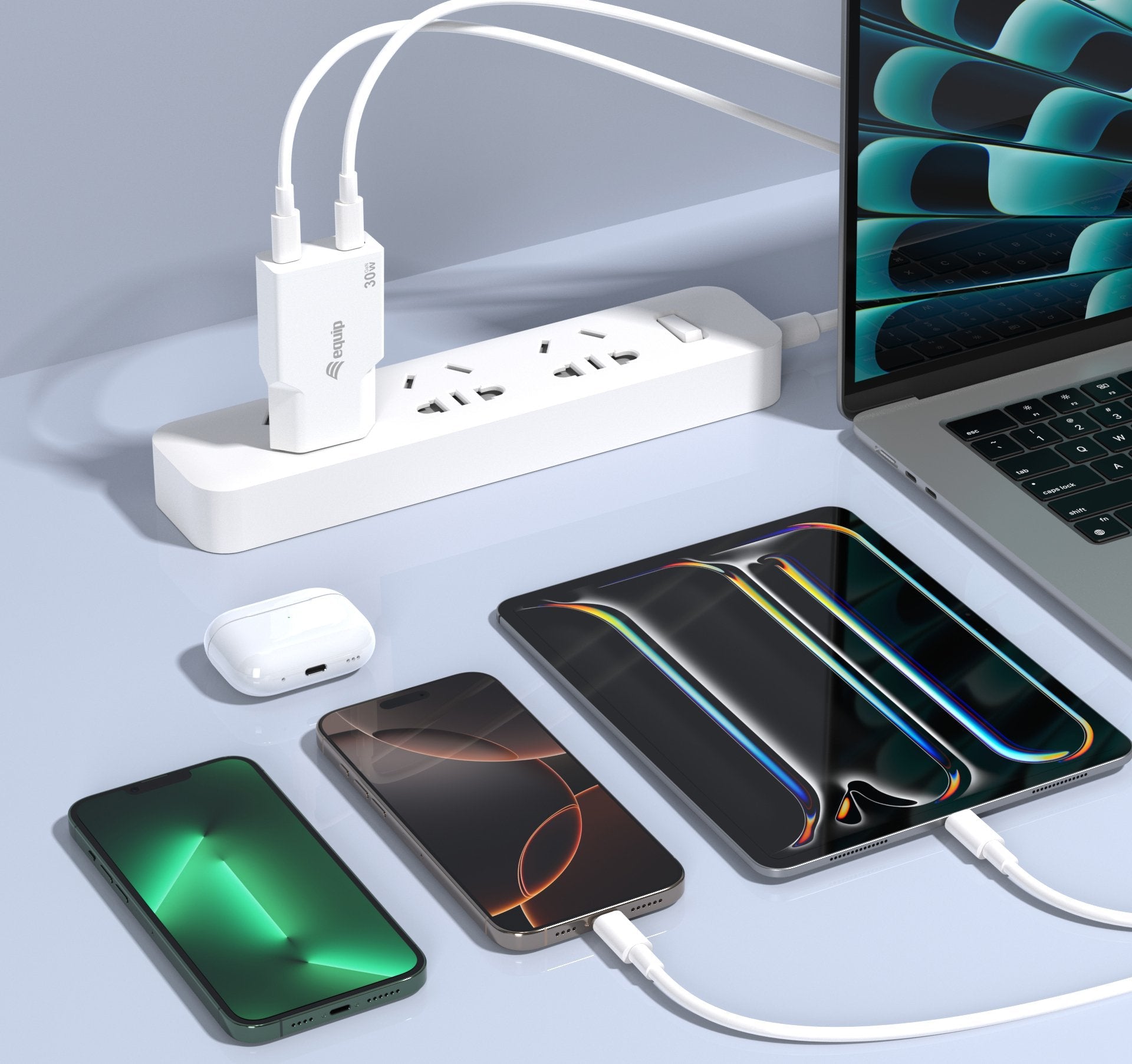Equip Cargador 2port Usb-C Pd3.0 Usb-A Gan Slim 30w Blanco