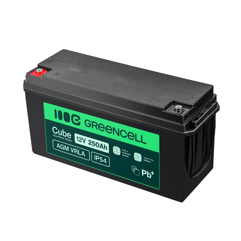 Batería De Mantenimiento Libre Green Cell Cube Agm Vrla Ip54 12v 250ah Para Autocaravanas, Fotovoltaica, Paneles Solares Y Barcos
