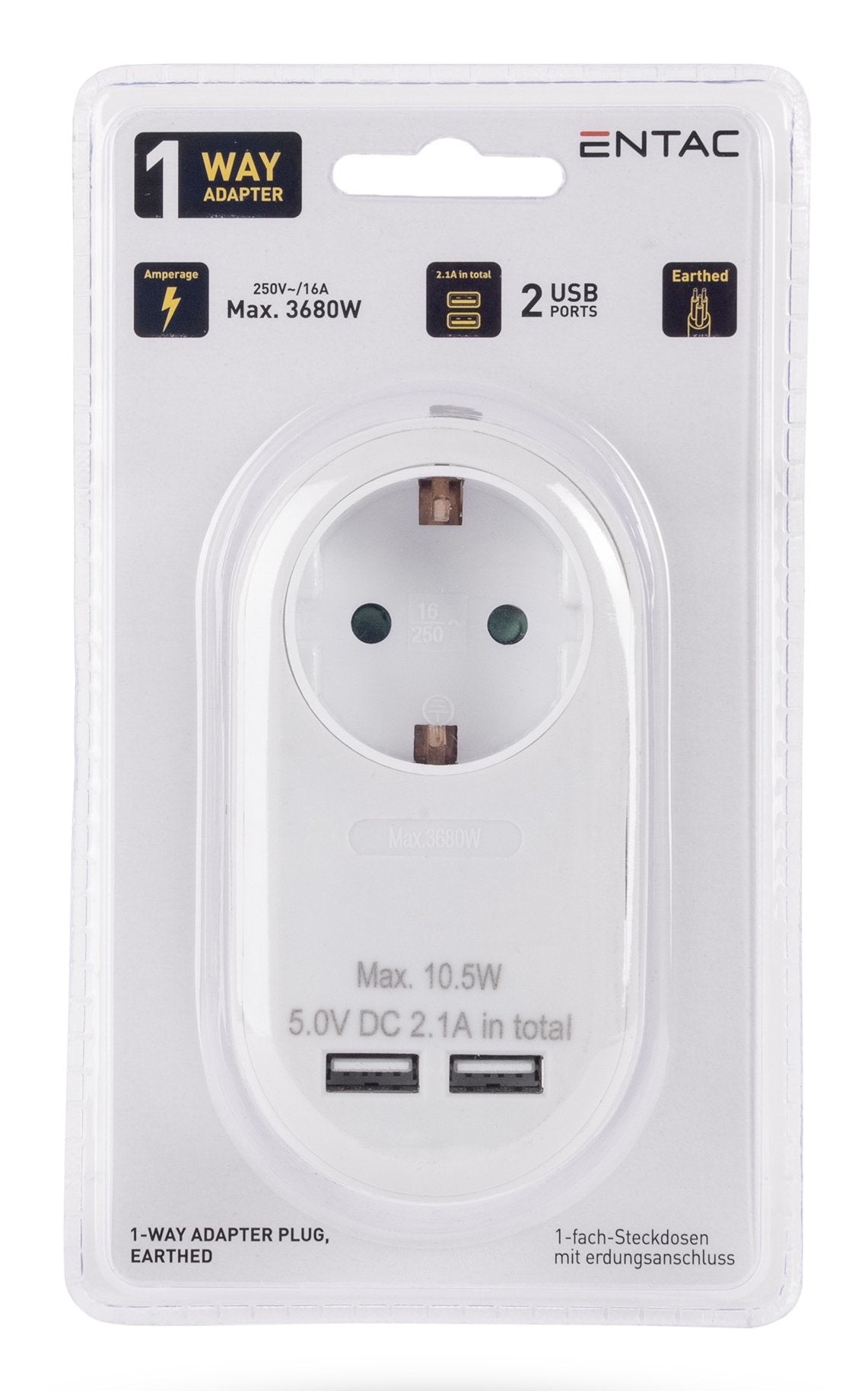 Entac Meckdosenadaptador + 2x Usb-A Blanco
