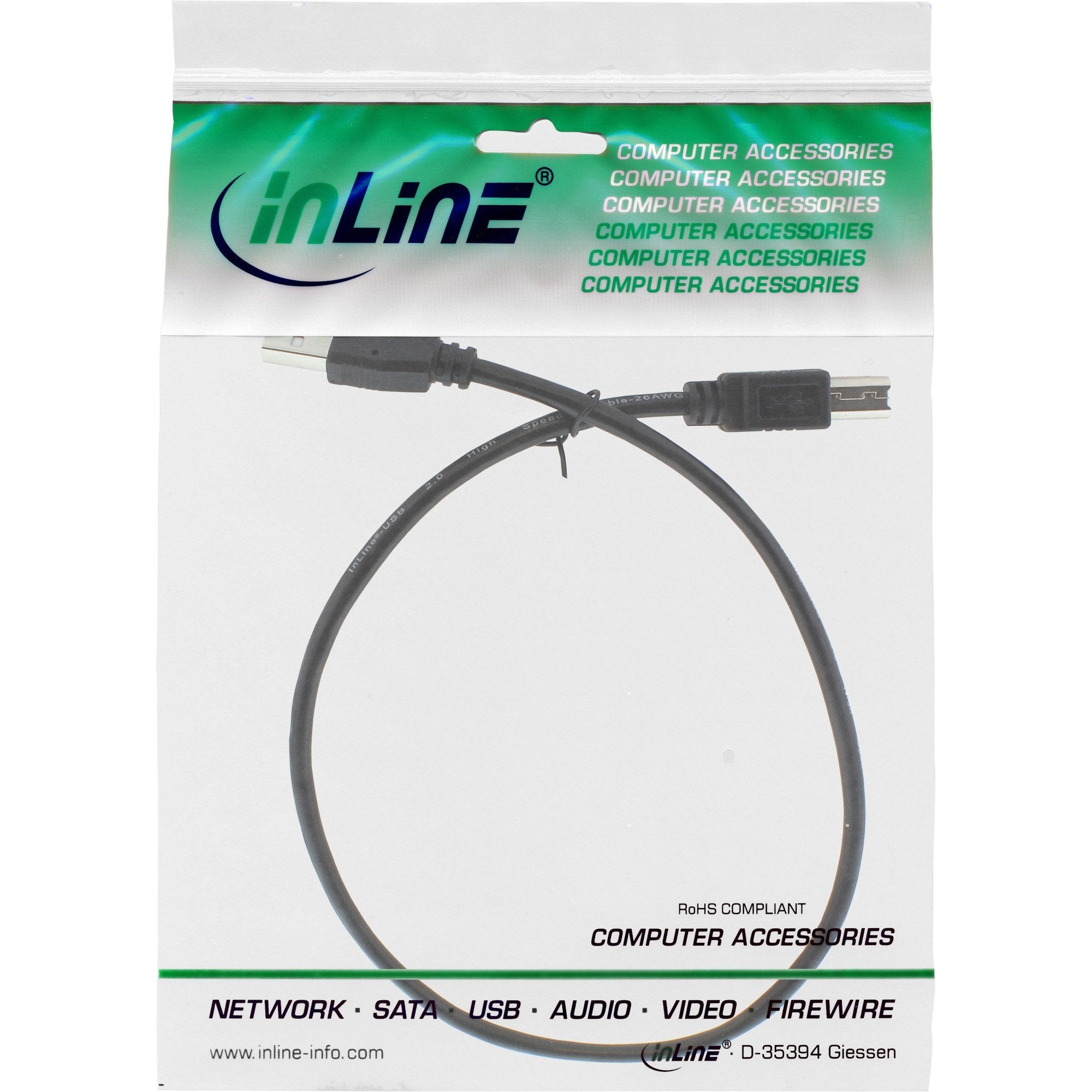 Inline Usb 2.0 Cable Tipo A Macho A B Macho Negro 0.3m