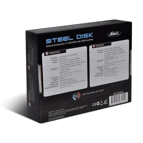 Caja Externo Advance Steel Disk Bx-2525u3 Usb 3.0 - 21/2 S-Ata - Alu