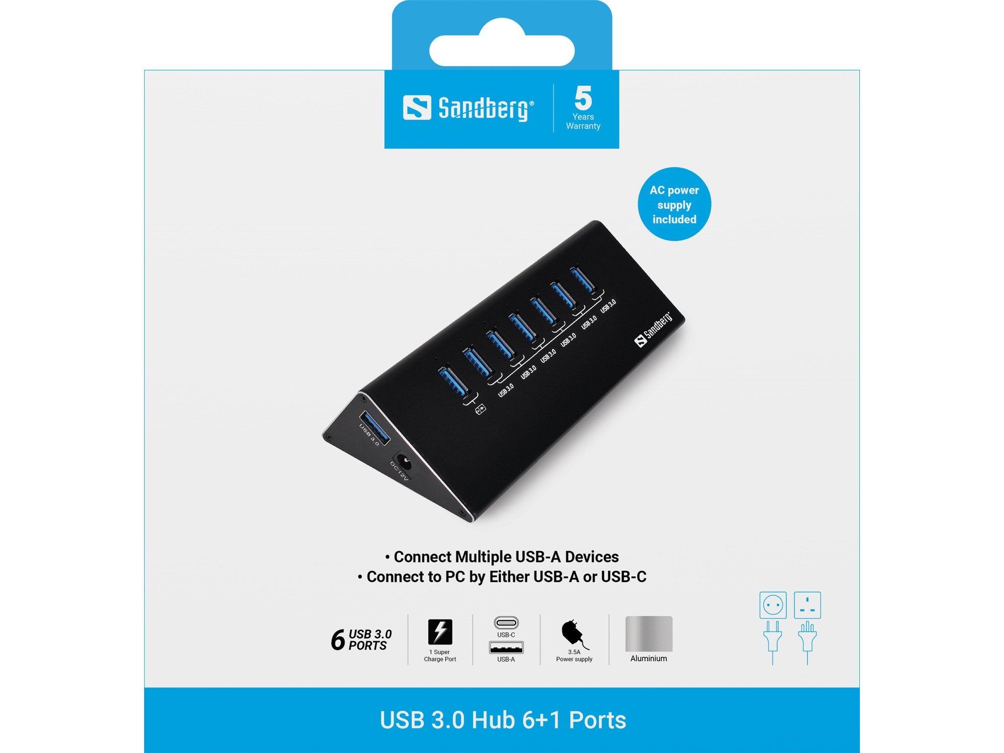 EAN 5705730133824 - Sandberg 133-82 hub de interfaz USB 3.2 Gen 1 (3.1 Gen 1) Micro-B 5000 Mbit/s Negro imagen 2