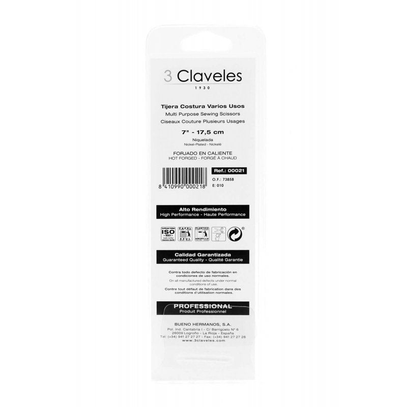 EAN 8410990000218 - 3 Claveles Multi Purpose tijera de costura 180 mm Acero inoxidable imagen 3