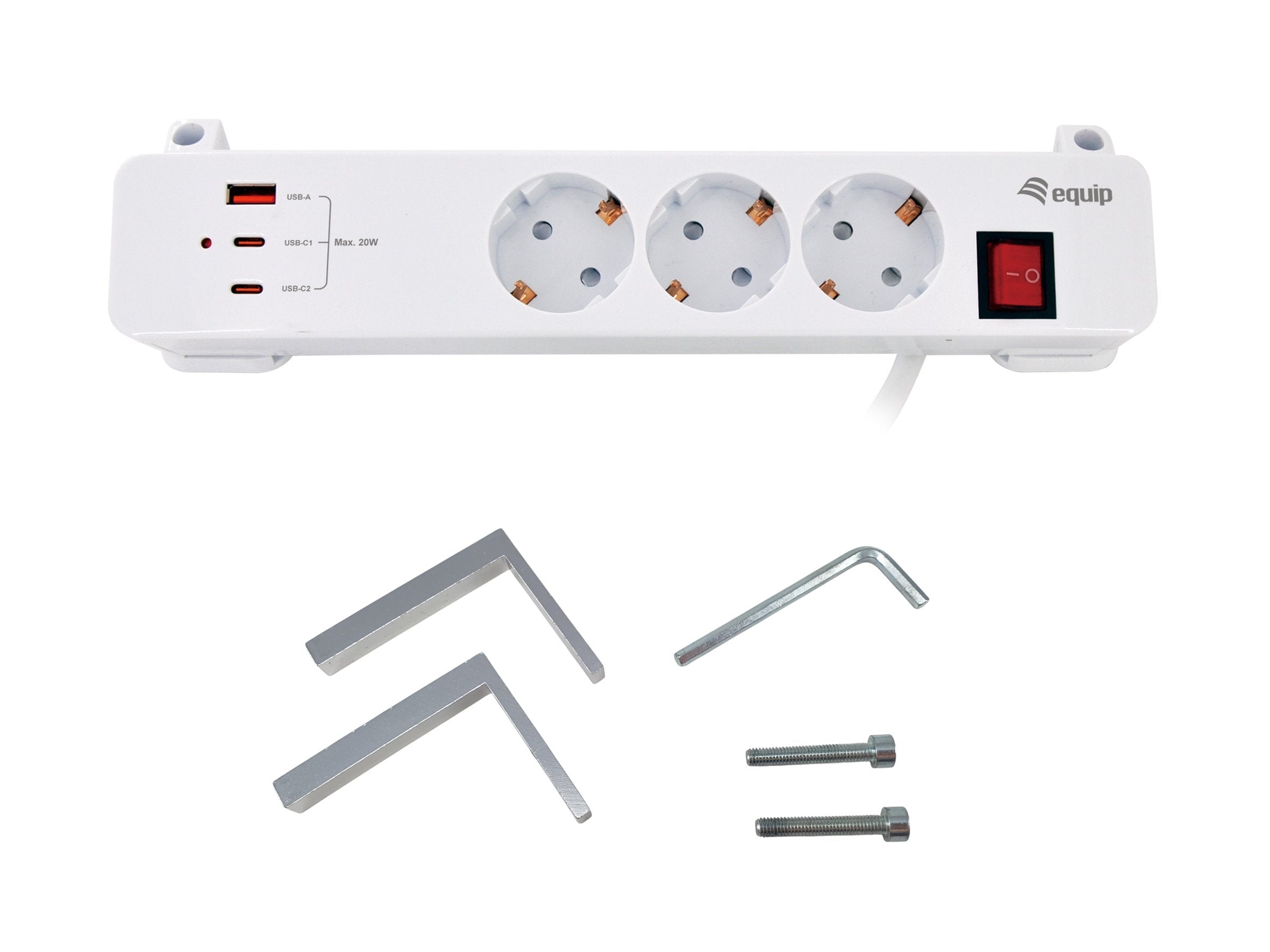 Regleta Alimentacion Equip 245556 Con Abrazadera 3 Tomas Schuko 2xusb-C 1xusb-A 20w Blanco