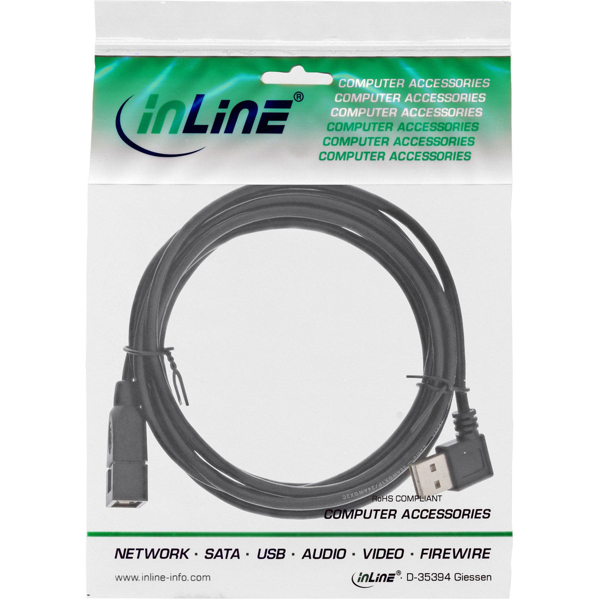Inline Usb 2.0 Smart Cable Acodado + Reversible Tipo A Macho A Hembra Negro 2m