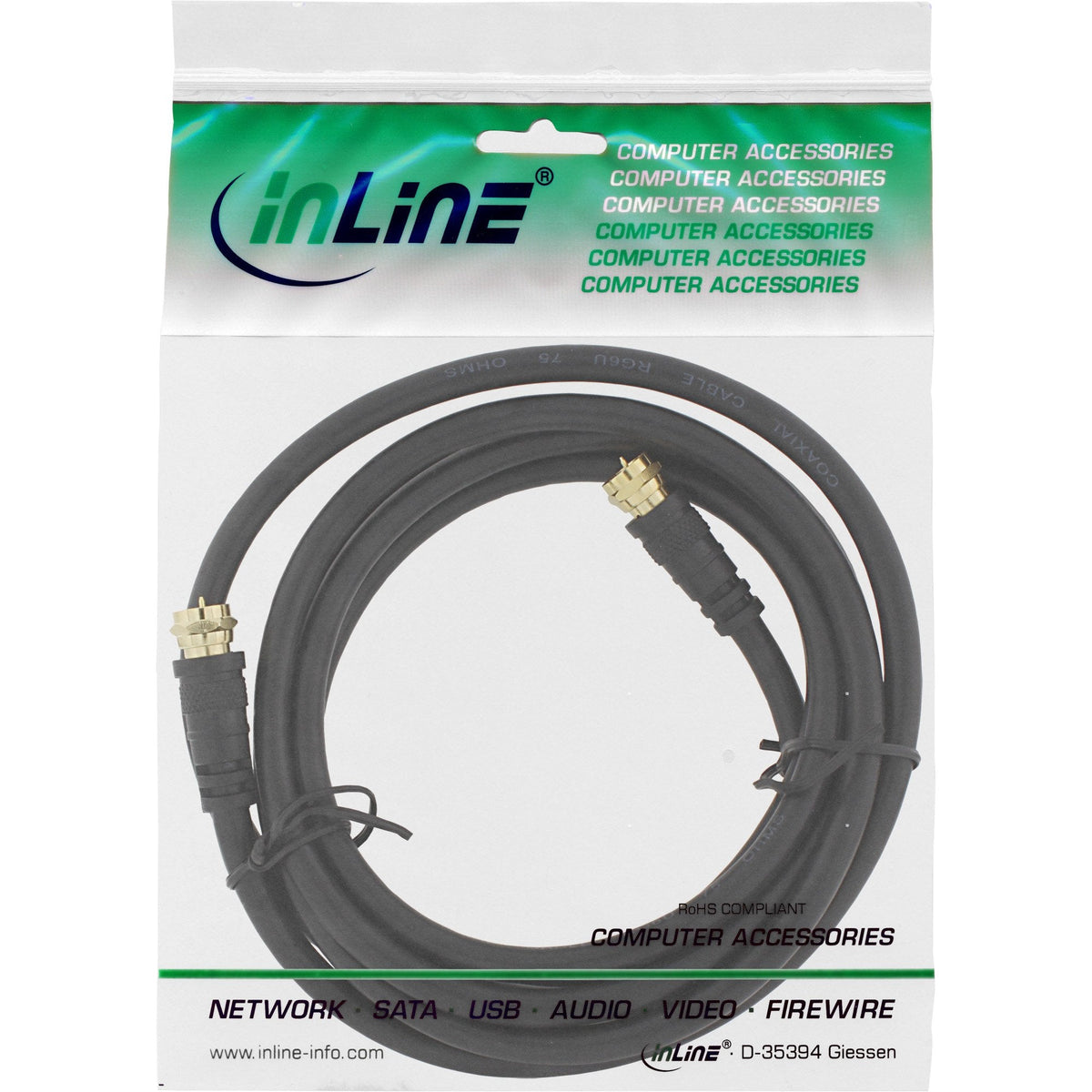 Inline Sat Cable Premium 2x Blindado 2x F-Plug >85db Negro 3m