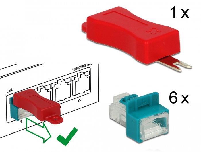Delock 86425 Bloqueador De Puerto Llave De Bloqueador De Puerto Rj-45 Rojo 6 Pieza(S), Soporte Turquesa, Llave De Bloqueador De Puerto, Rj-45, Rojo, 6 Pieza(S), Bolsa De Plástico, 23 Mm