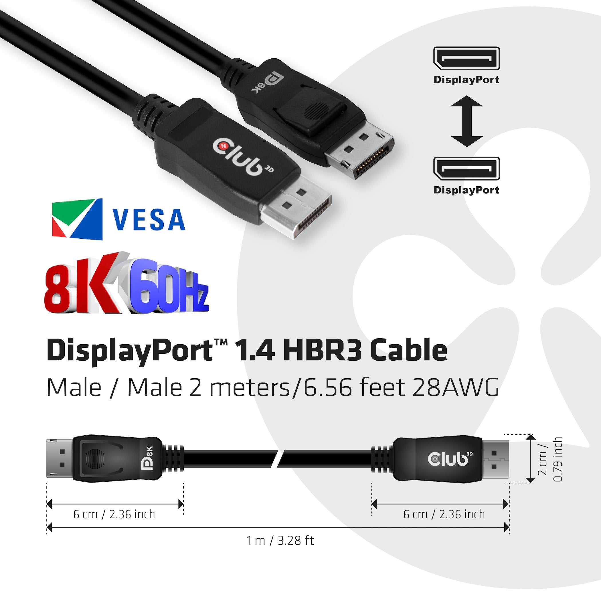Club3d Displayport 1.4 Hbr3 Cable 2m 8k60hz