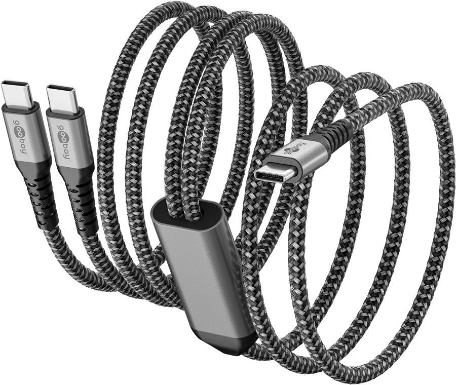 Cable Usb 2.0 De Goobay, Conector Usb-C > Conector Usb-C Negro/Gris, 1,5 Metros, Carga Con Hasta 60 W Pd, Cable Textil Con Conectores Metálicos 75739