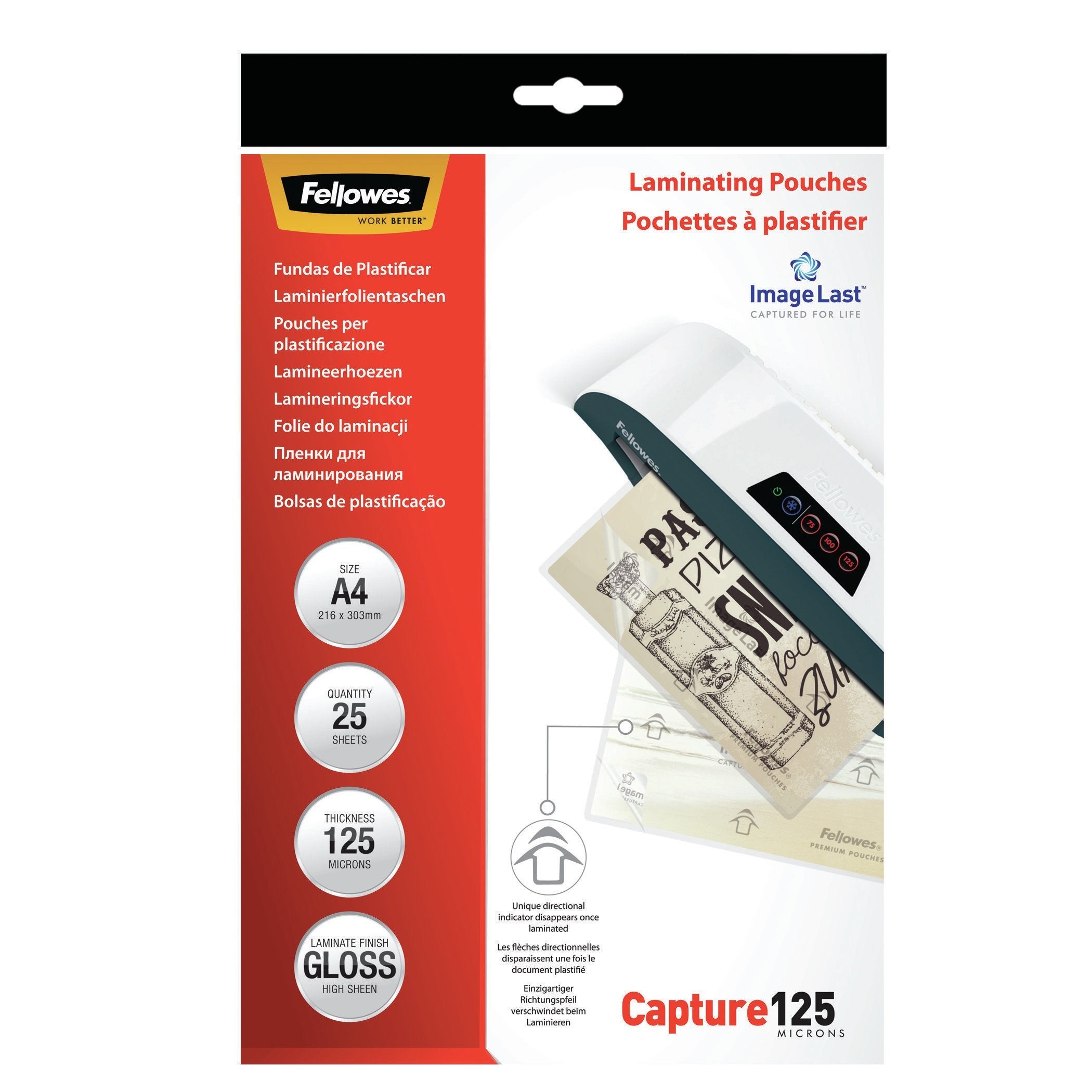Fundas De Plastificar Fellowes 5396301 Acabado En Brillo  A4 125 Micras Pack 25 Universal