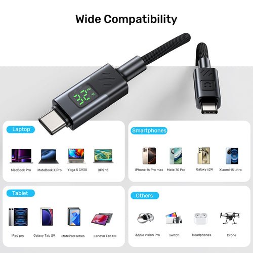 Unitek C14158abk01-2m Usb-C Cable Charging With Led Display 2m Black