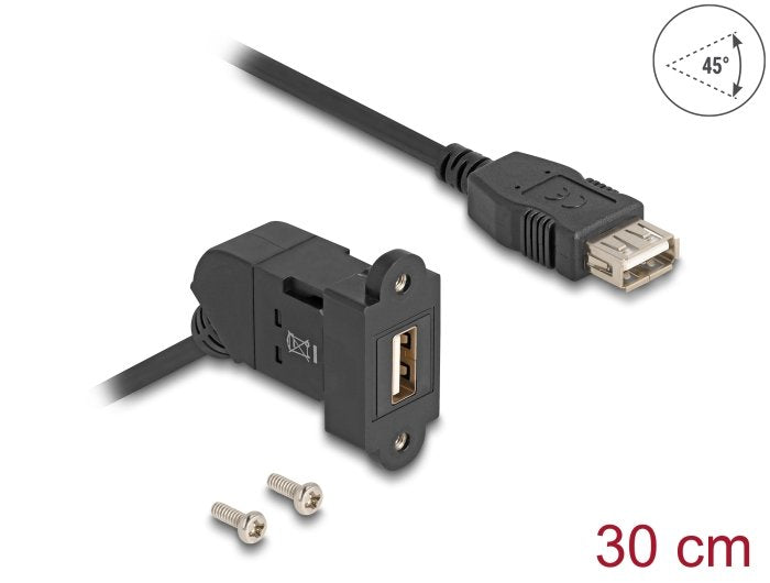 Delock Keystone Modul Usb 2.0 Typ-A Einbaubuchse 45° Gewinkelt Zu Typ-A Buchse Mit 30 Cm Cable Schwarz