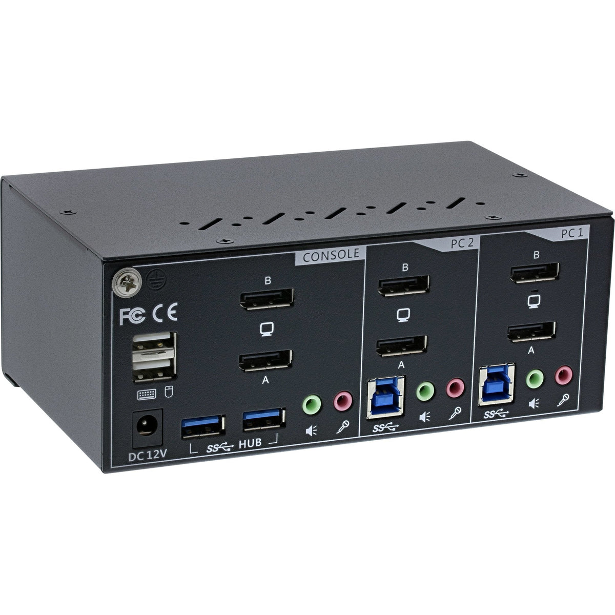 Switch Kvm Inline, 2 Puertos, Monitor Dual Displayport 1.2, 4k, Usb 3.0, Audio