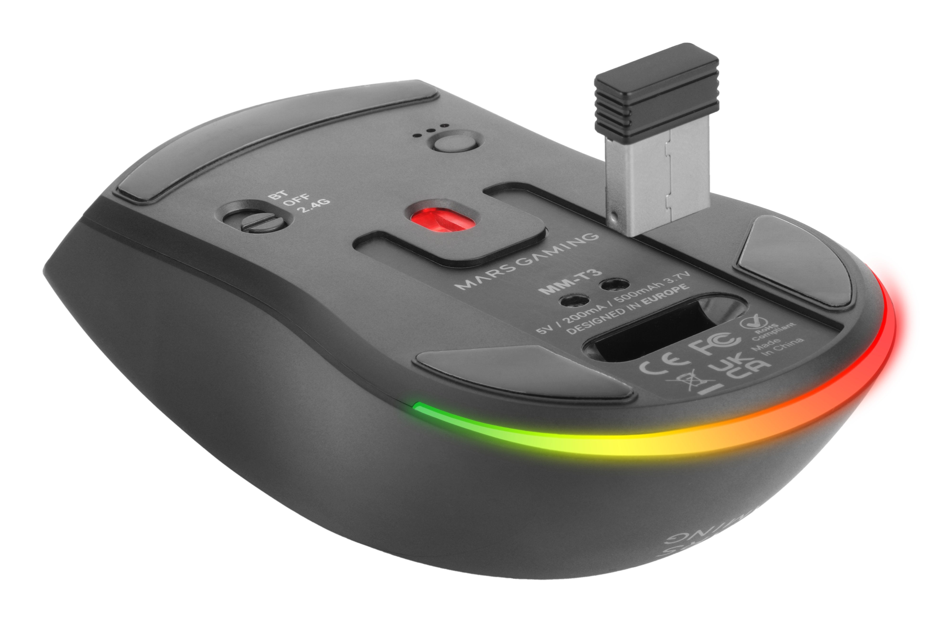 Raton Optico Mmt3 Rgb Negro Mars Gaming Rgb Chroma/ Óptico/ 14400 Dpi/ Base De Carga/ Recargable Hasta 100h De Uso