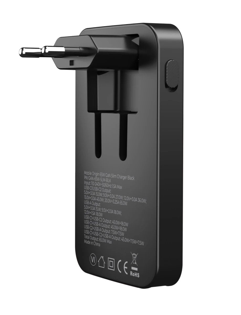 Mobile Origin 65w Gan Slim Dual Usb-C Single Usb-A Black