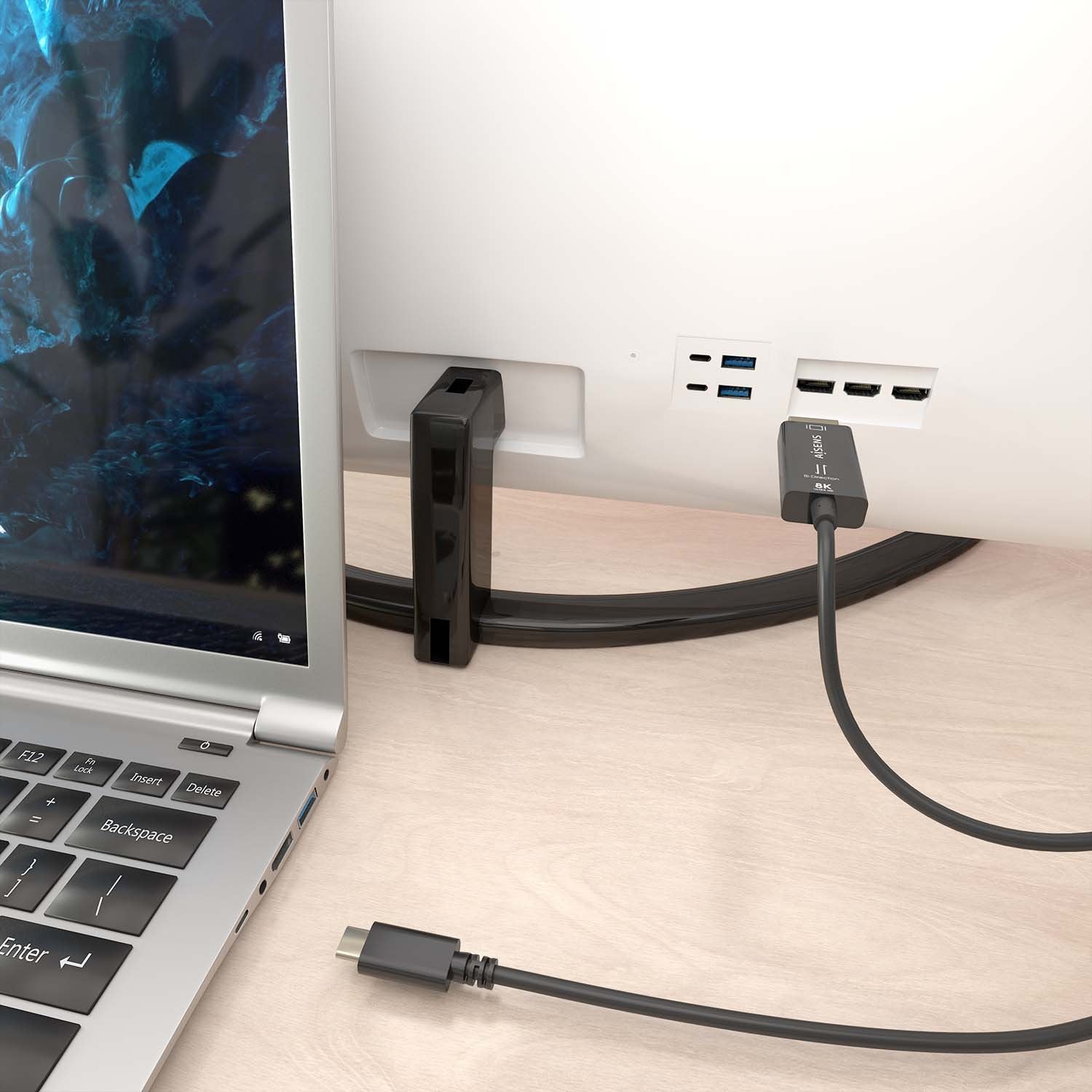 Aisens Cable Conversor Bidireccional Usb-C A Displayport 8k@60hz, Usb-C/M-Dp/M, Negro, 1.8m