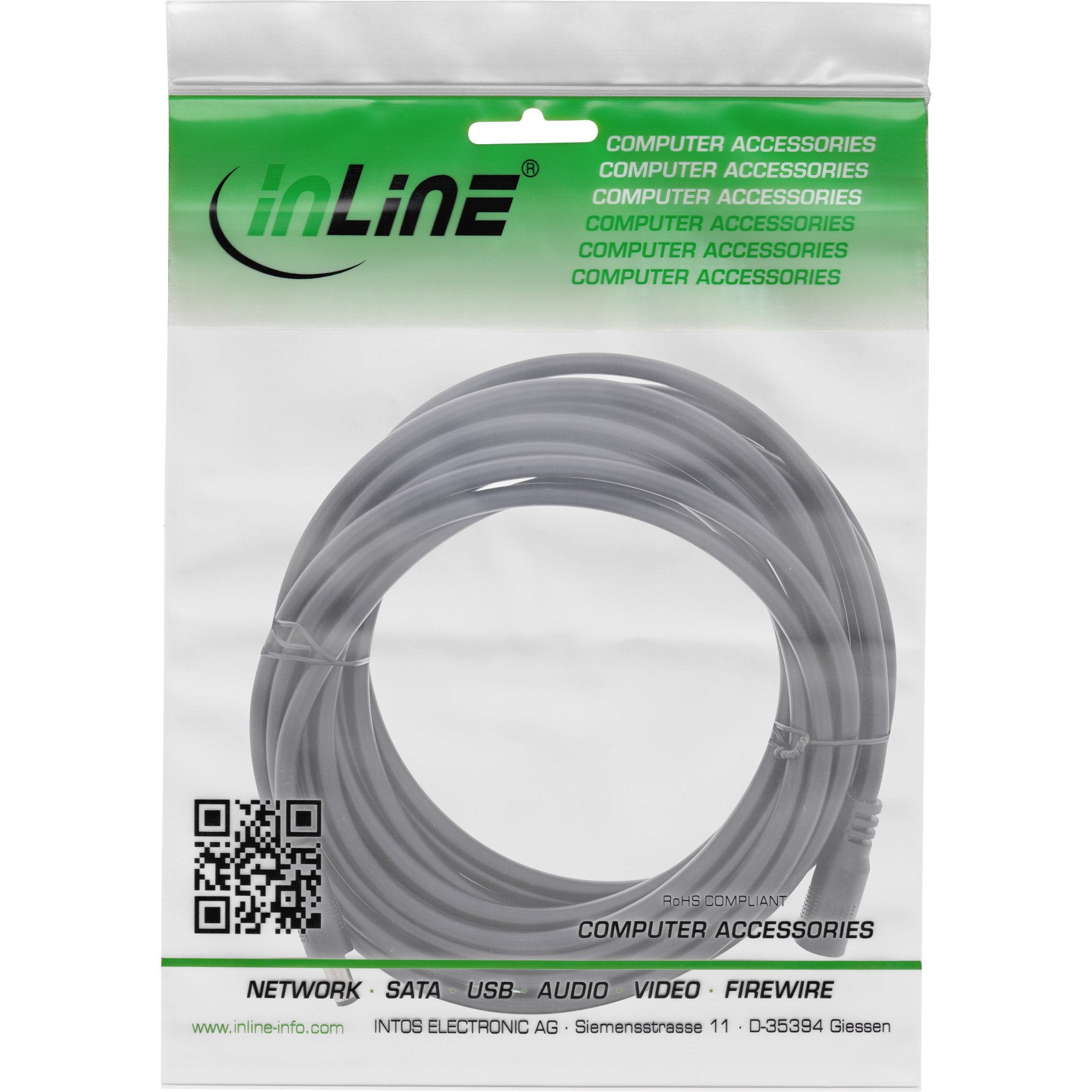 Cable De Extensión De Cc Inline, Enchufe De Cc Macho/Hembra 5,5x2,1 Mm, Awg 18, Negro, 3 M