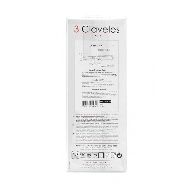 EAN 8410990004346 - 3 Claveles 00434 tijera de cocina 240 mm Acero inoxidable Aves imagen 3