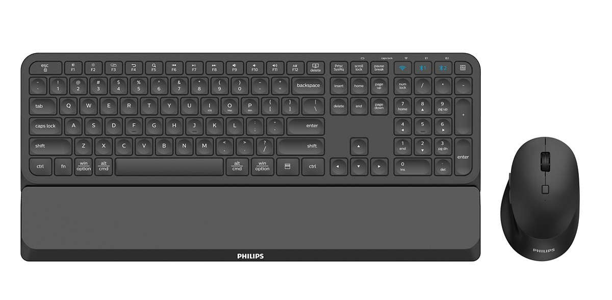 Philips Cableloses Teclado (Aleman)- Und Raton-Set Spt6607b - Negro