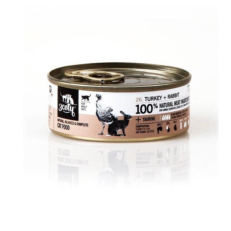 3coty Turkey With Rabbit - Comida Húmeda Para Gatos - 80g