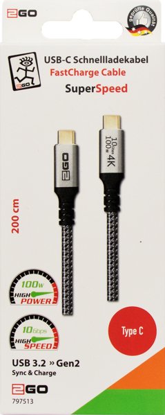 EAN 4010425975131 - 2GO 797513 cable USB USB 3.2 Gen 2 (3.1 Gen 2) 2 m USB C Plata imagen 2