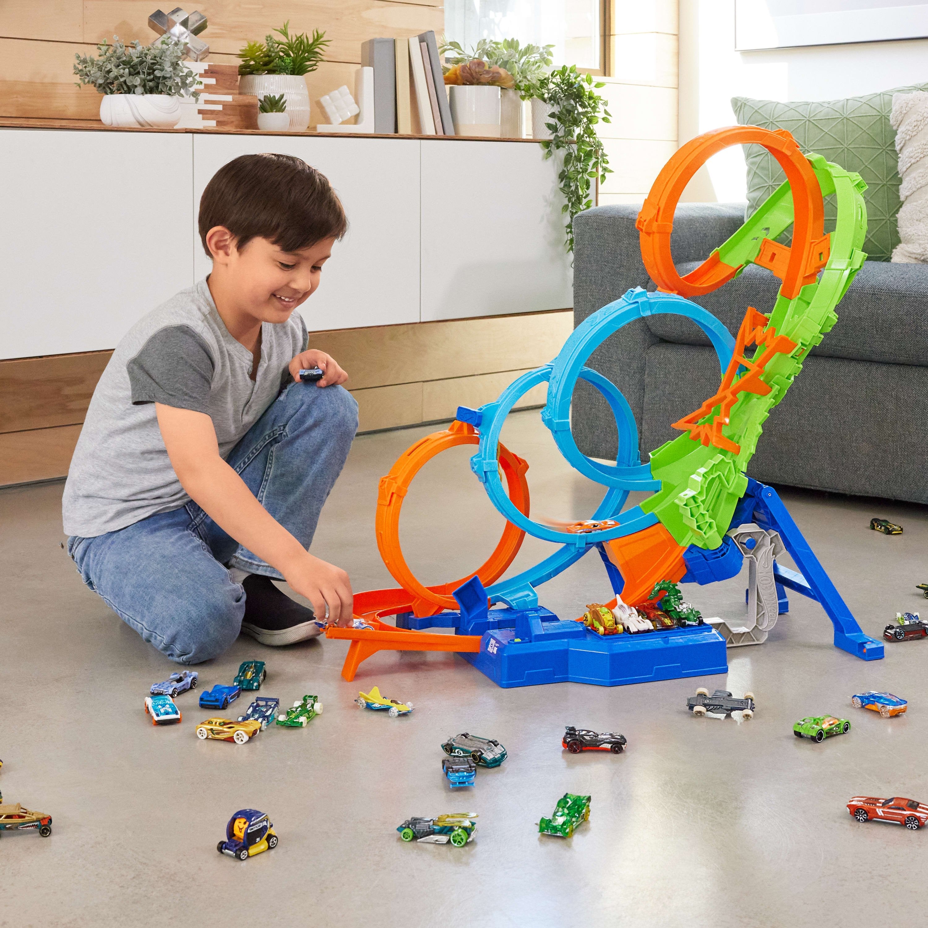 Hot Wheels Hot Wheels 4 Loopings Juego De Pistas Crash Danger, Pista De Carreras Hxr70