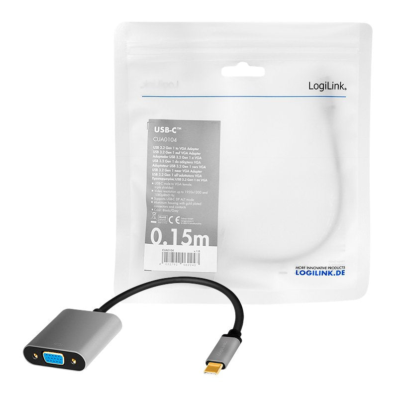 EAN 4052792062243 - LogiLink CUA0104 adaptador de cable de vídeo 0,15 m USB Tipo C VGA (D-Sub) Negro, Gris imagen 5