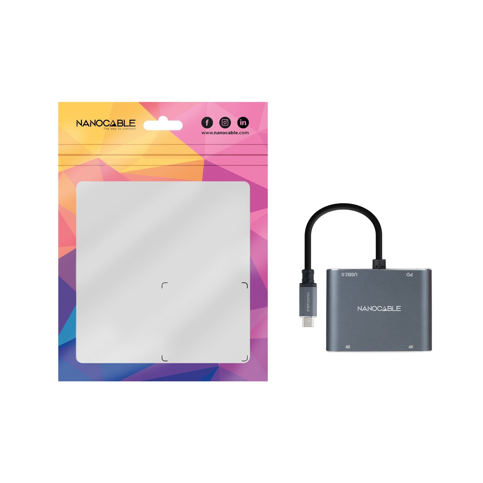Nanocable Conversor Usb-C A 2x Hdmi, 1x Usb 2.0 Y 1x Usb-C Pd - Longitud Del Cable 15cm - Gris
