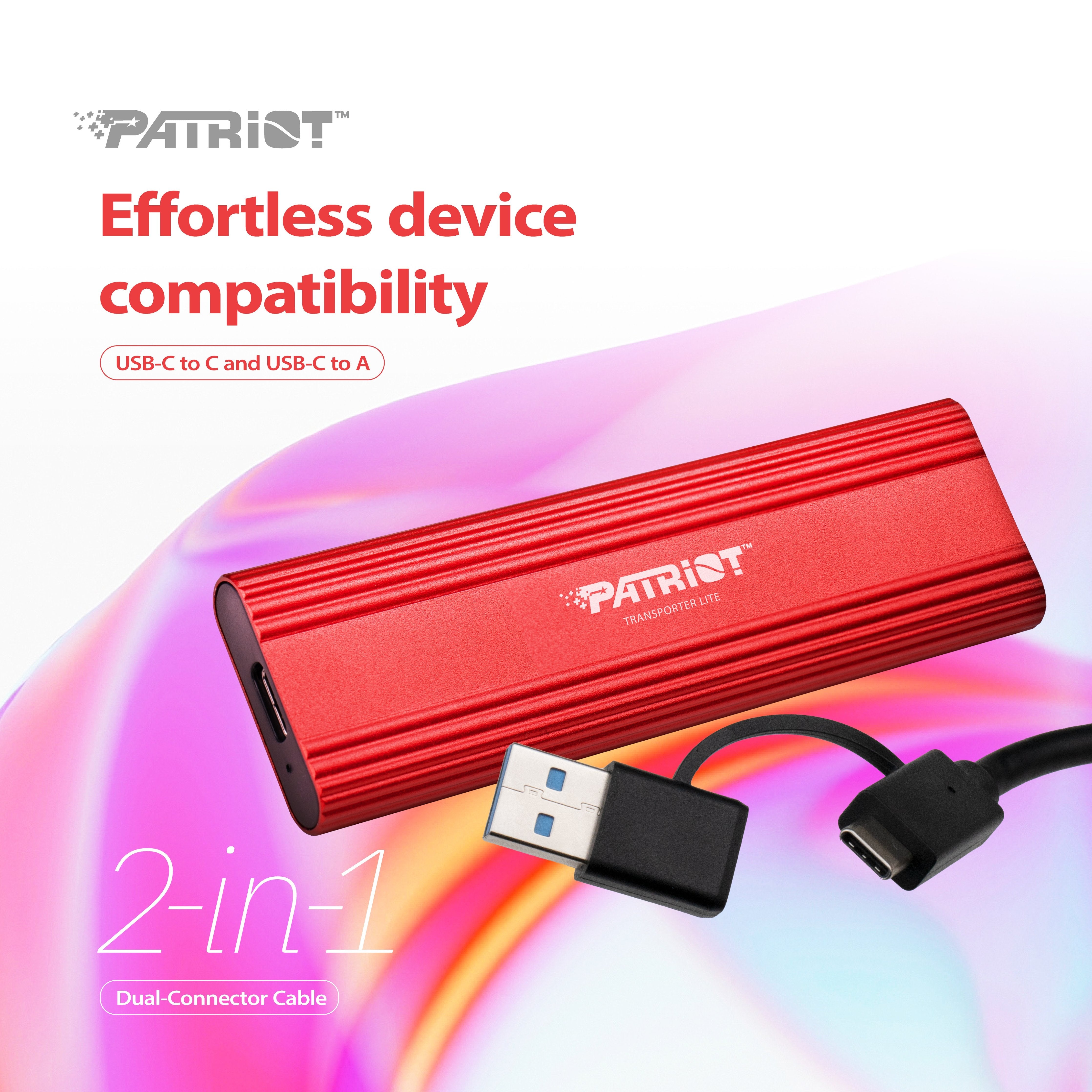 Patriot Transporter Lite Ssd 4 Tb, Ssd Externo Rojo, Usb-C 3.2 Gen 2 10 Gbit/S  Ptpl4tbpec