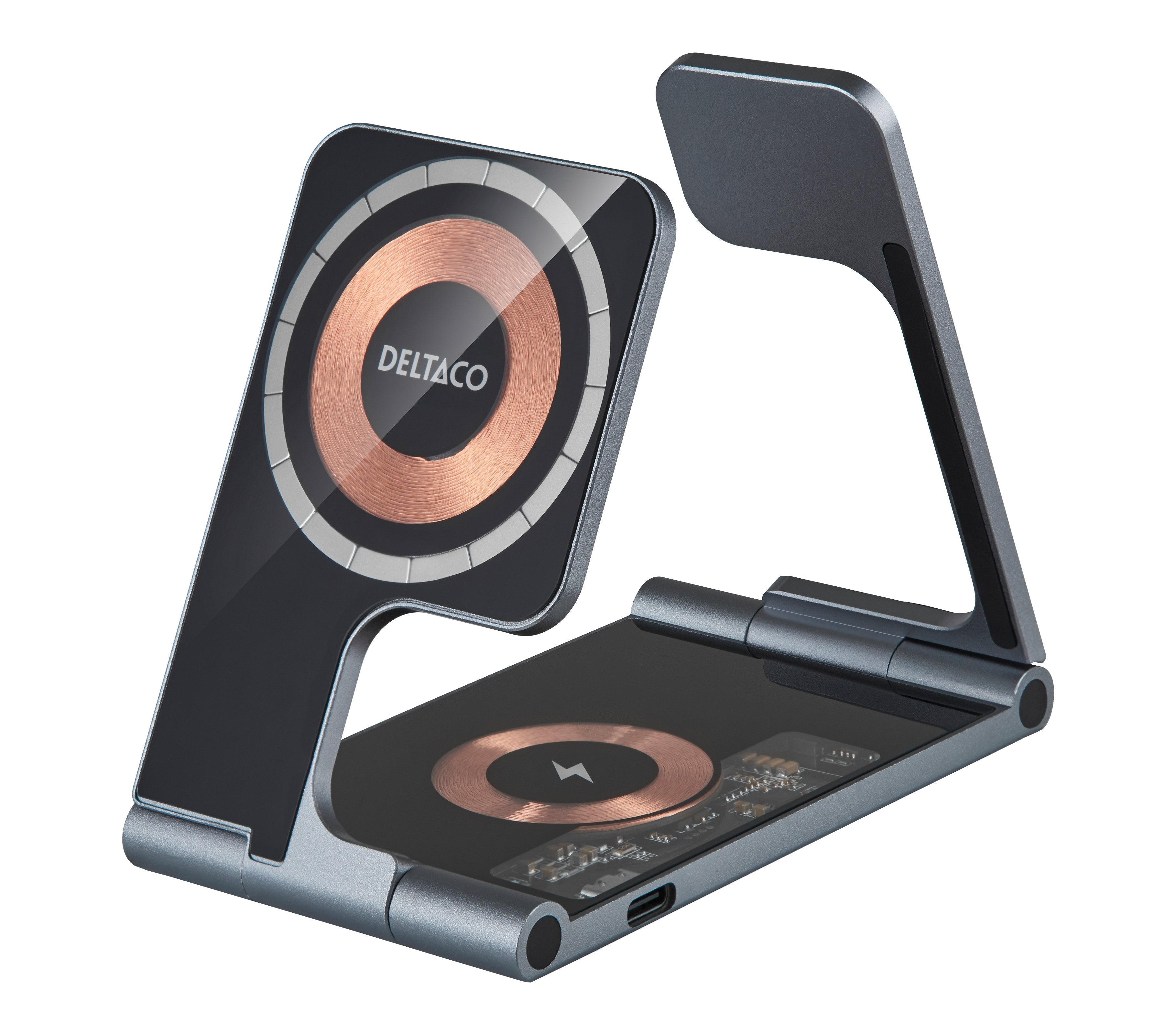 EAN 7333048065032 - Deltaco QI-1047 cargador de dispositivo móvil Auriculares, Smartphone, Reloj inteligente Negro, Gris USB  imagen 1