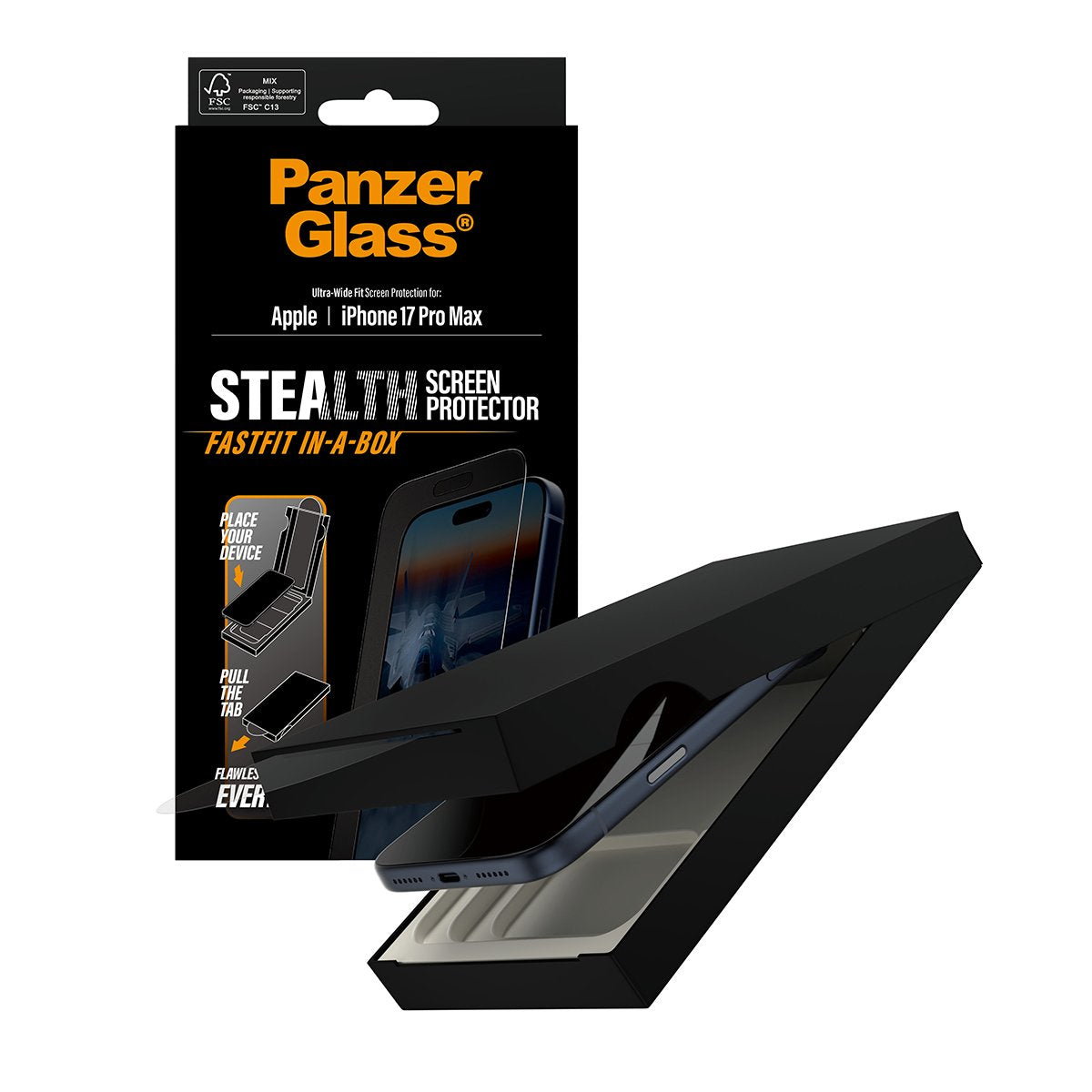 EAN 5715685026621 - PanzerGlass ® Stealth Screen Protector w. Black Frame iPhone 17 Pro Max | Ultra-Wide Fit w. Fastfit in-a- imagen 5