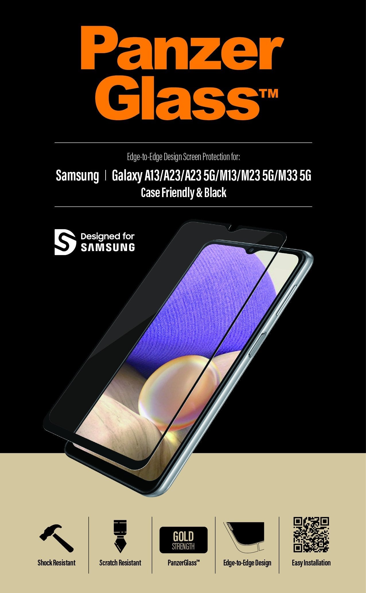Protector De Pantalla Panzerglass Samsung, Galaxy A13/M23 5g/M33 5g, Vidrio, Negro,