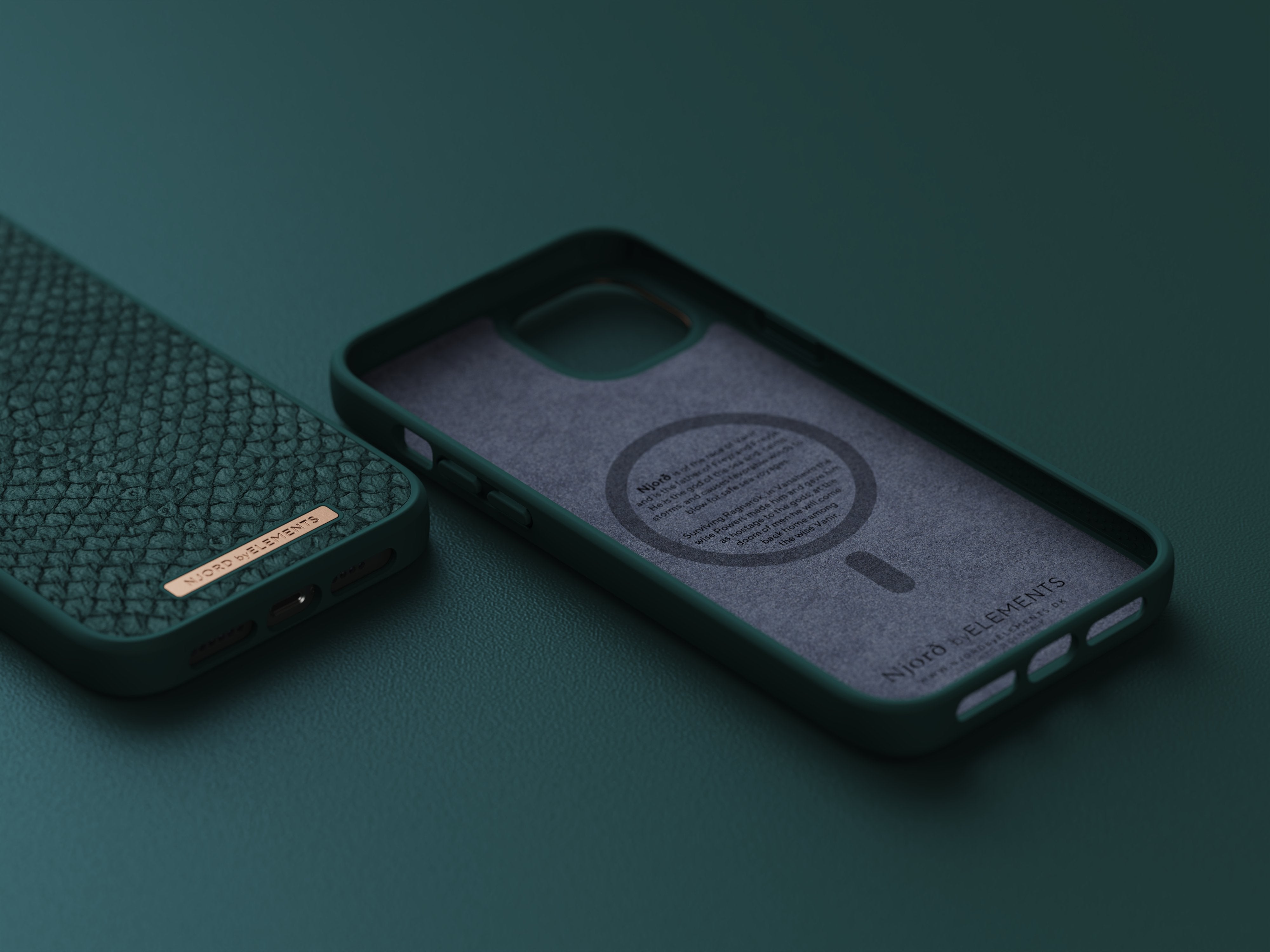 Funda Magsafe Iphone 12/13/14 Plus Piel De Salmon Verde Oscuro Njord